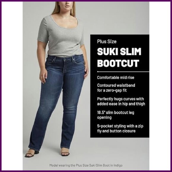 Plus Size Mid Rise Slim Bootcut Jeans, Stretch Denim, Figure Flattering Fit - Picture 6 of 8